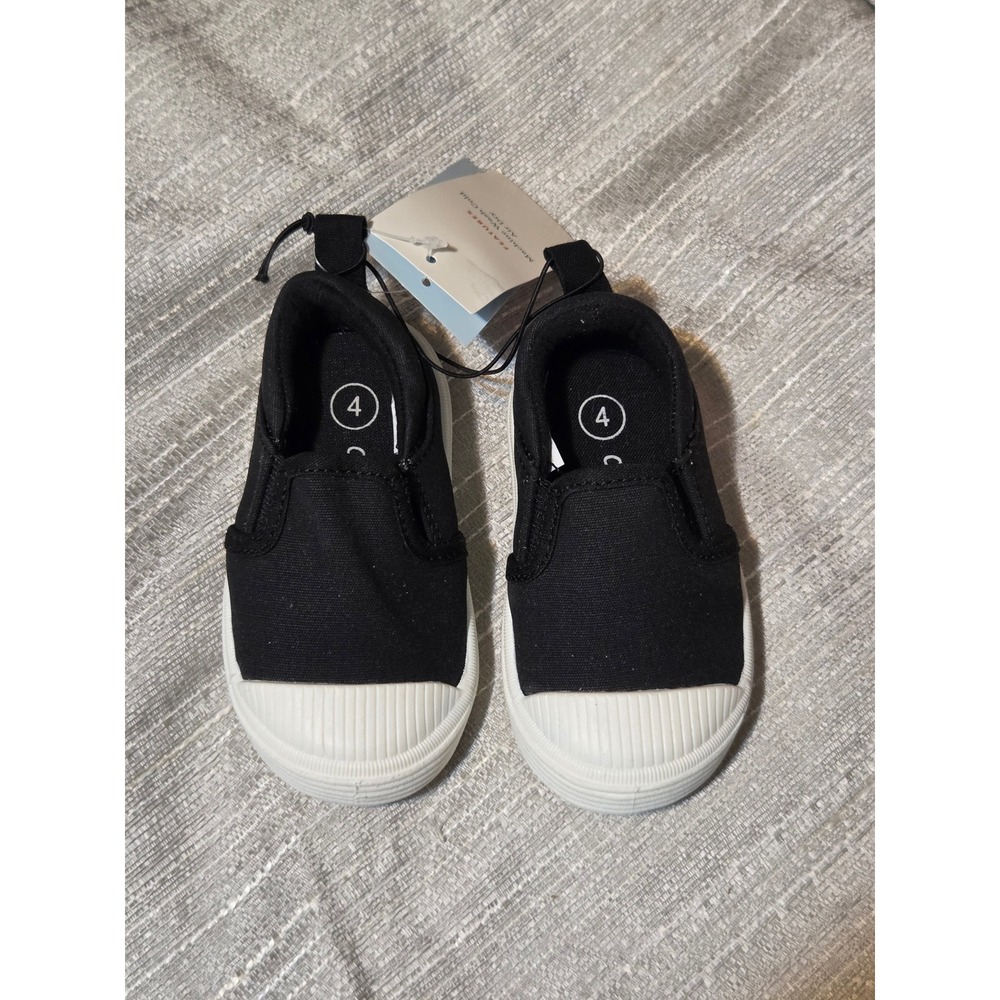 Cat & Jack Toddler Morgan Canvas Slip On Sneakers Black White Size 4